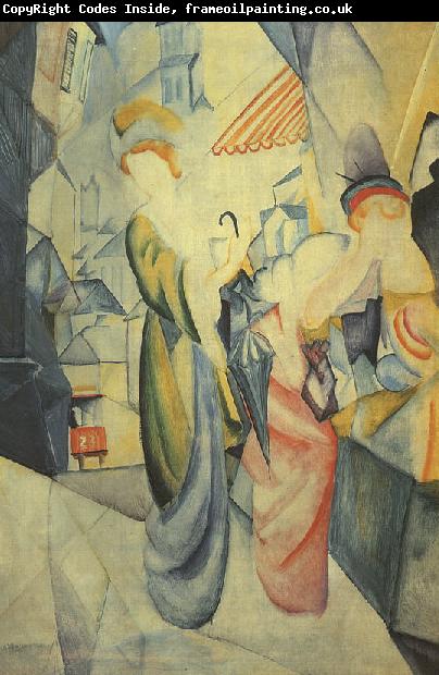 August Macke Bright Woman in front of the Hat Shop